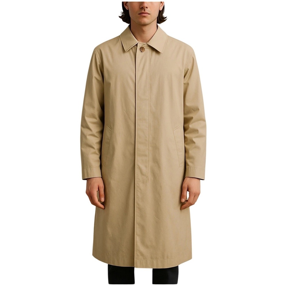 J.Crew Authentic Outerwear Car Coat Mens L Khaki Tan Hidden Button Placket EUC